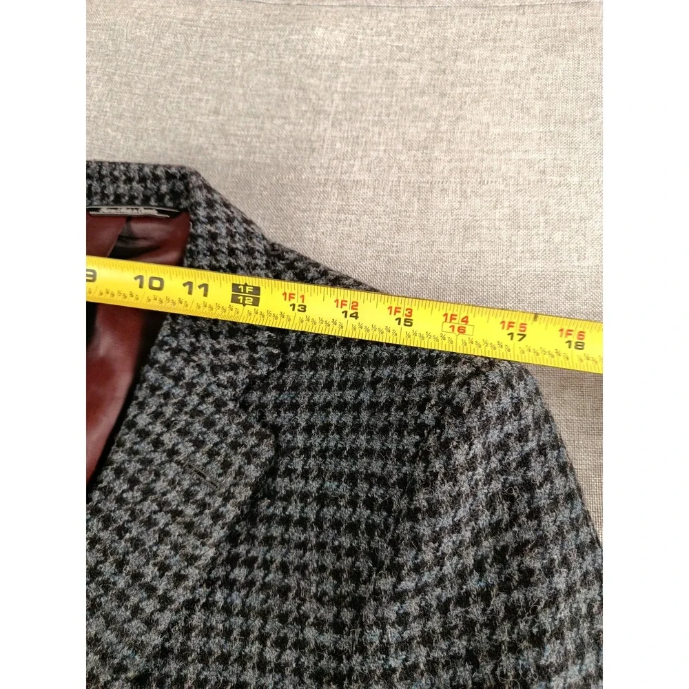 Harris Tweed Blazer Mens 38 S Charcoal Houndstouth Wool Elbow Patches Jacket